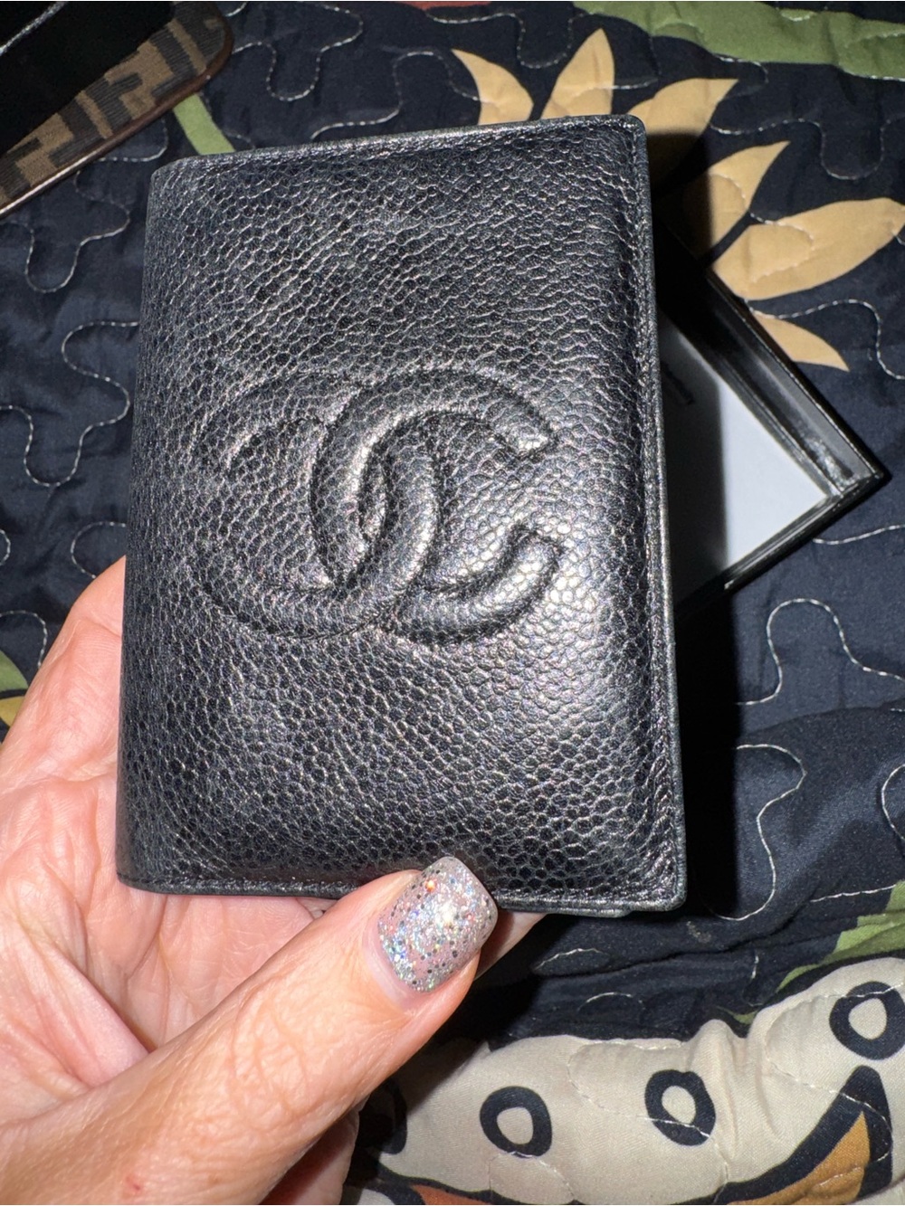 Authentic CHANEL Black Leather Card Holder with Embossed CC Logo